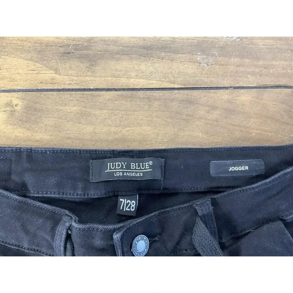 Judy Blue Jogger Jeans Size 7/28 Black Denim High Waist Drawstring - Picture 4 of 10